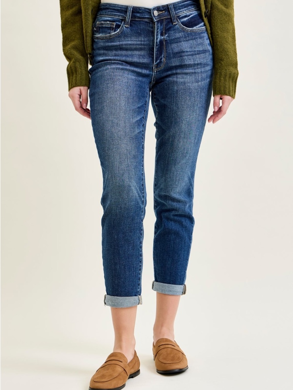 NWOT Judy Blue Addison Mid Rise Classic Cuffed Boyfriend Jeans Sz 7/28 - Picture 3 of 13